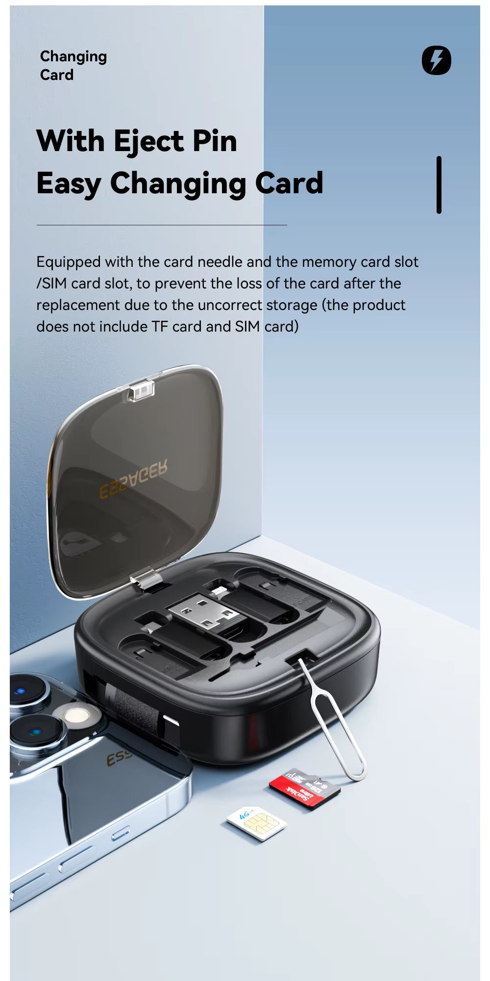 RS - Essager PD-60W USB-C-kabel - 'Snel opladen' - USB- A-, C-, Micro-, Lightning-oplaadkabel incl. toestel-houder en opbergdoos