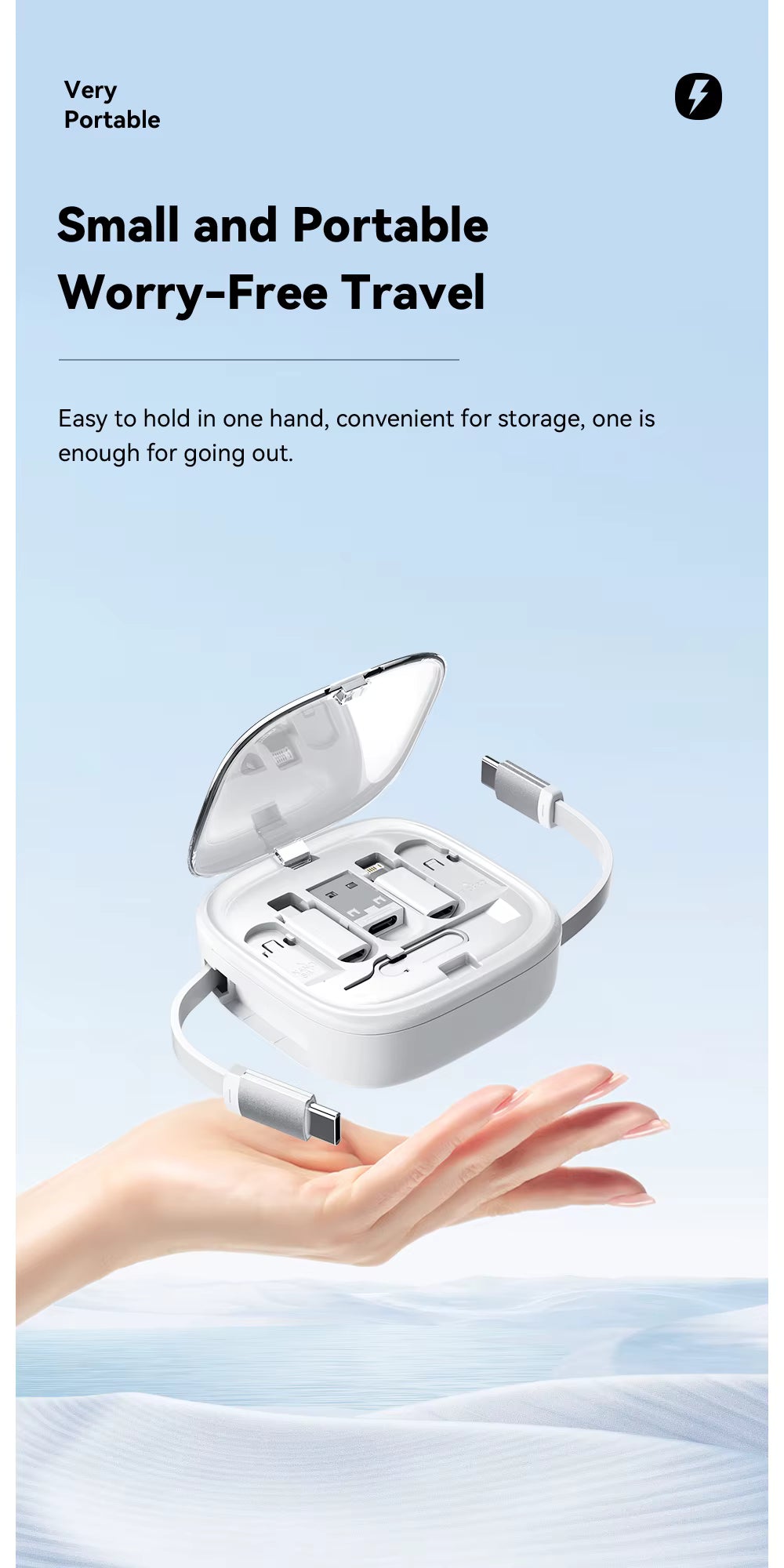 RS - Essager PD-60W USB-C-kabel - 'Snel opladen' - USB- A-, C-, Micro-, Lightning-oplaadkabel incl. toestel-houder en opbergdoos